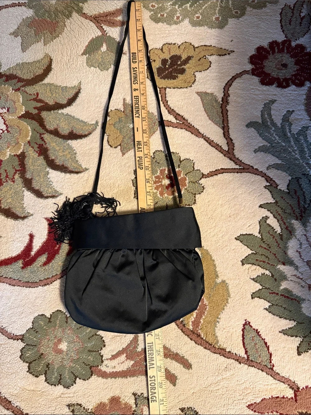 Black Satin Shoulder Clutch with Tassel Accent
